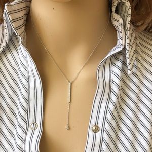 .925 Sterling Silver Rhodium Plated Bar Necklace